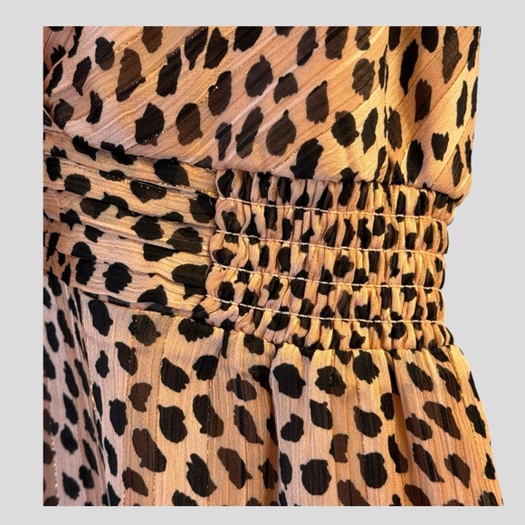 Women’s Dress Size XL Pink Black Metallic Gold Thread Flutter Sleeves Midi - Picture 5 of 12